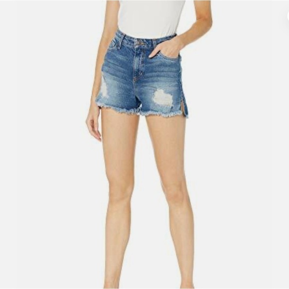 Guess Pants - Blue Denim Jean Shorts sky high wash Claudia slit HIGH RISE GUEESS Sexy cute fun
